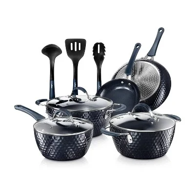 Nutrichef Metallic Nonstick Ceramic Cooking Kitchen Cookware Pots And Pans With Lids, Utensils, And Cool Touch Handle Grips, 11 Piece Set