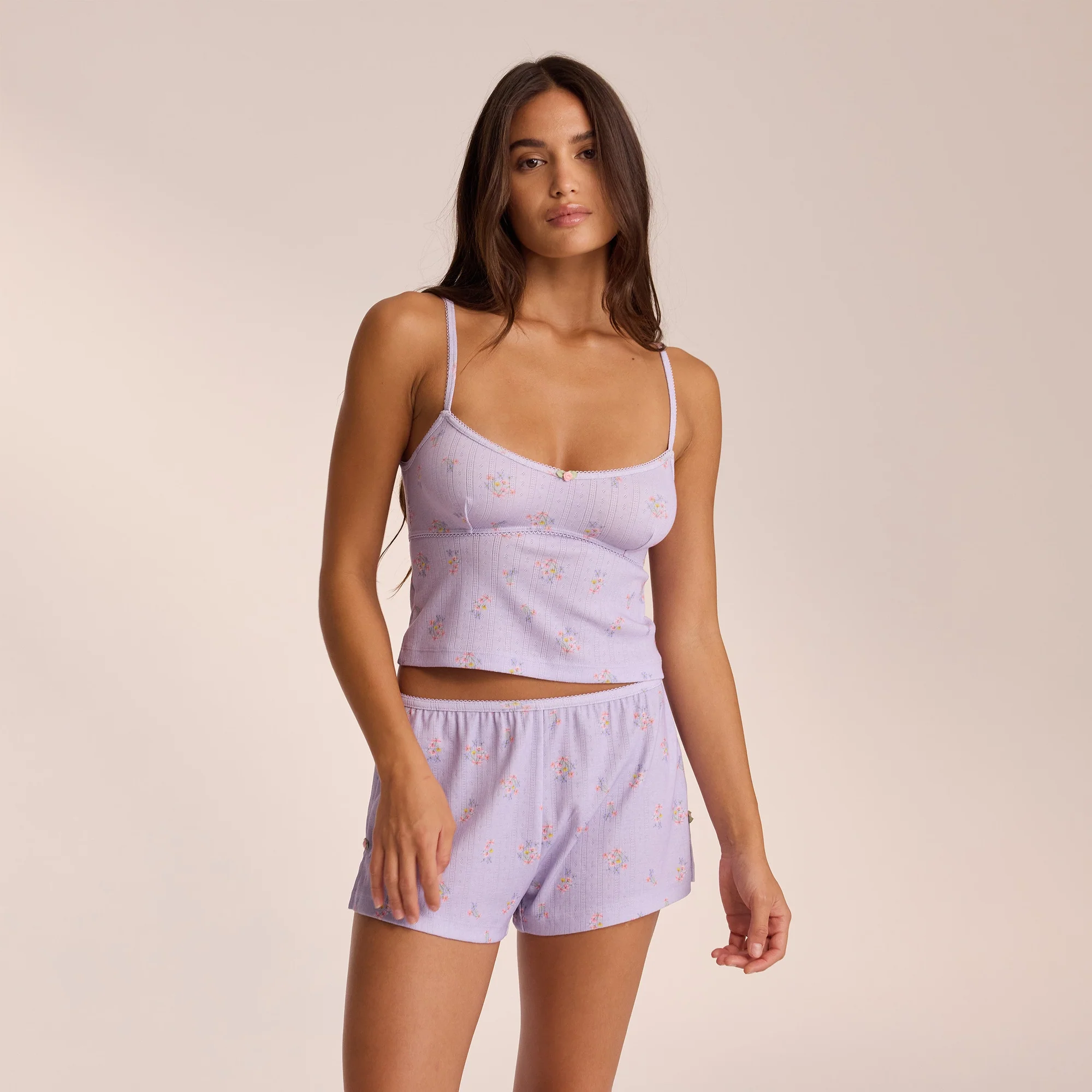 Pointelle Cami Pyjamatop Florales Flieder Xs