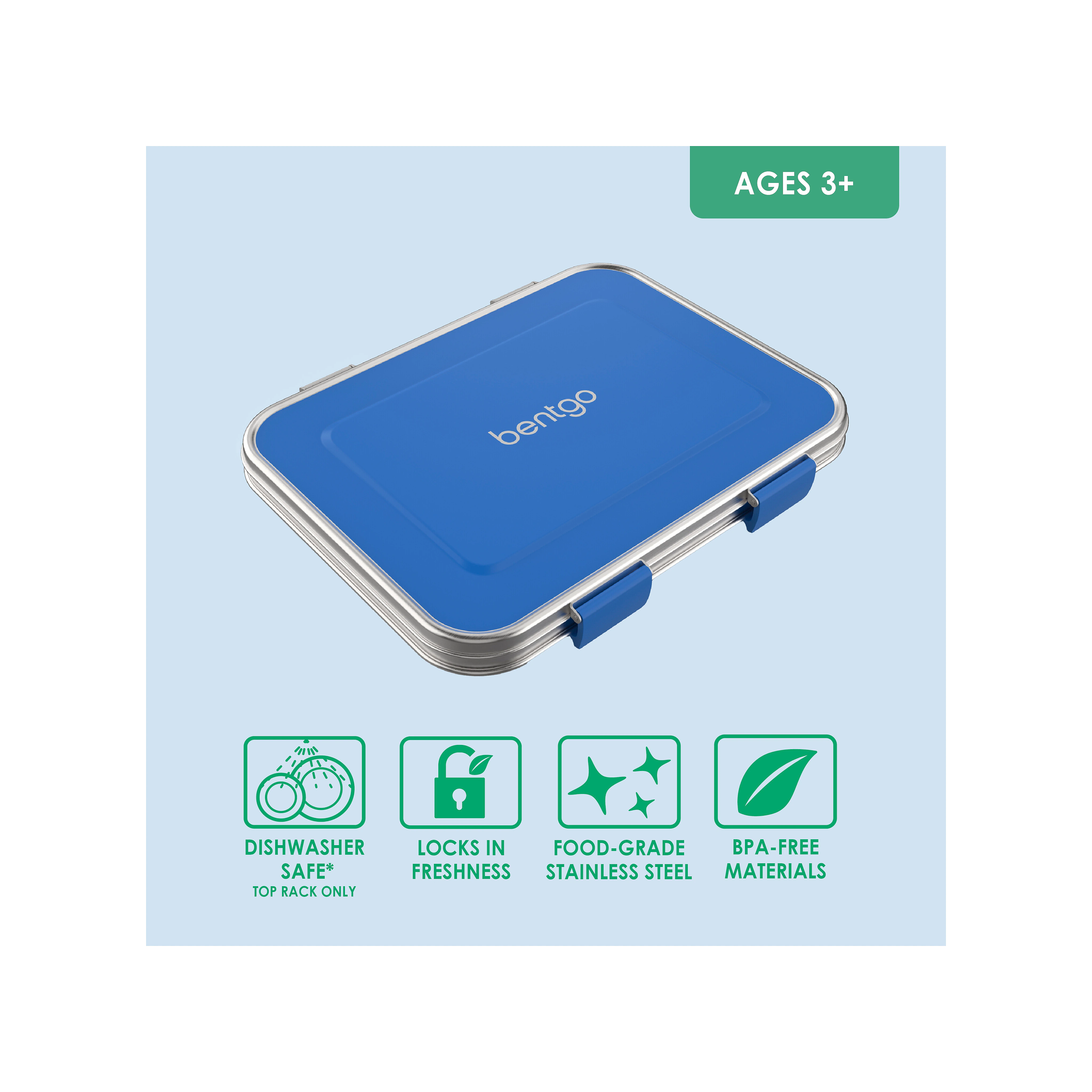 Bentgo Kids Leak-resistant Lunch Box, 3-compartment, Blue (bgostl-b)