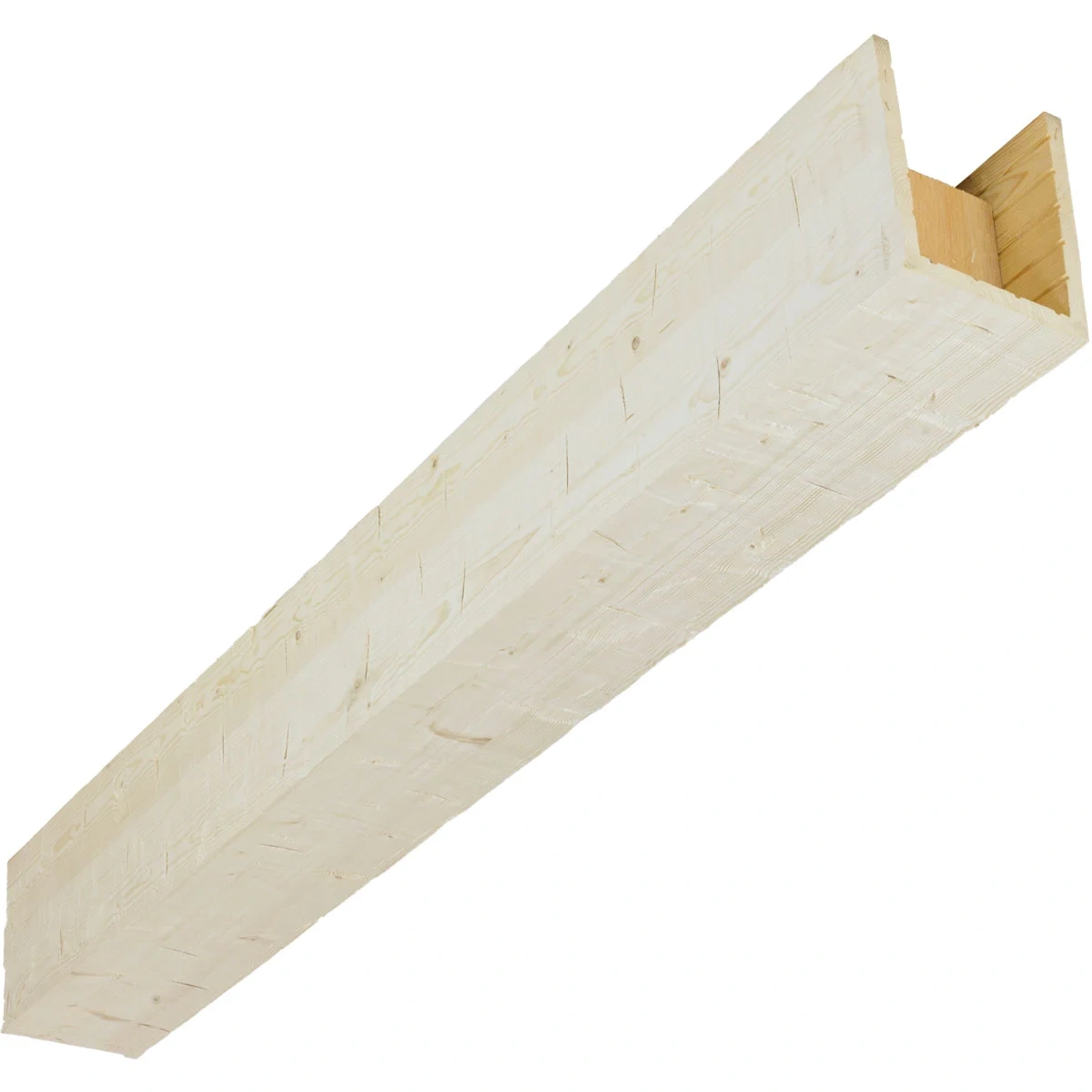 Truewood Hand Hewn Real Wood Beam, 3-sided (u-beam), 5 1/2"w X 5 1/2"h X 156"l, Pine, White Washed Pickling Finish