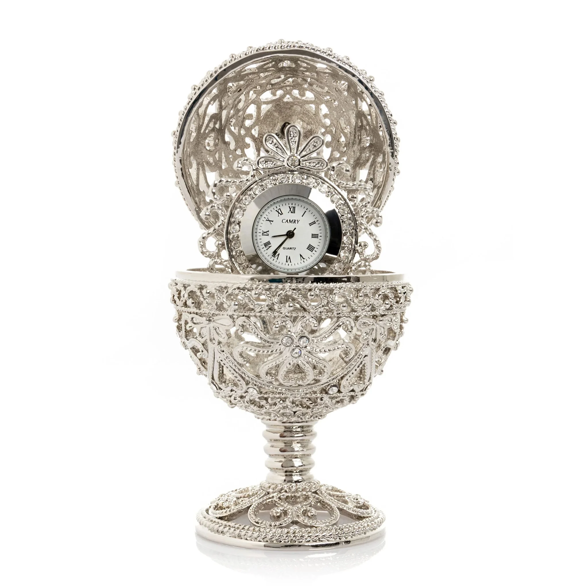 Silver Faberge Egg With Clock Inside