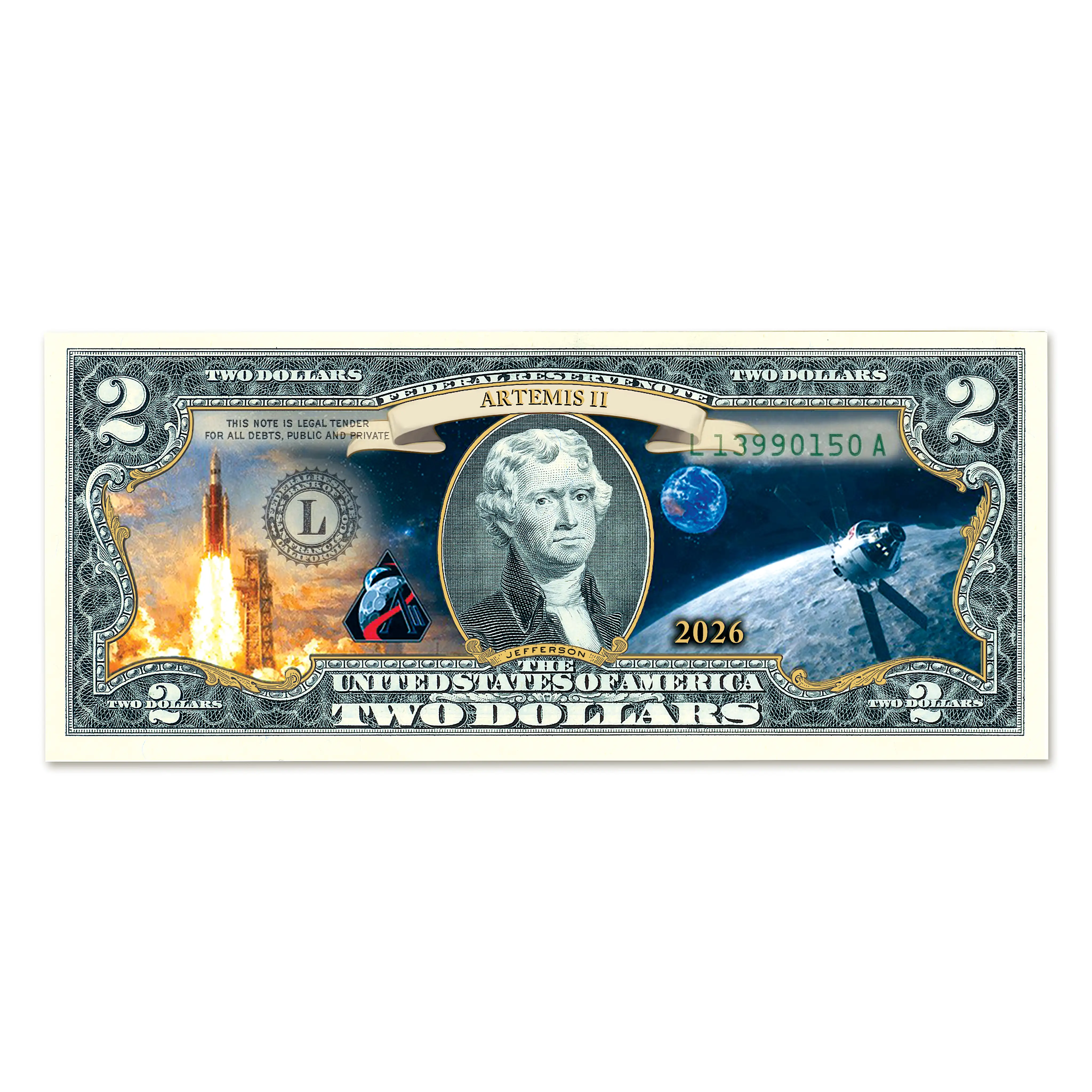 Artemis Ii Space Race $2 Bills Collection With Display Box
