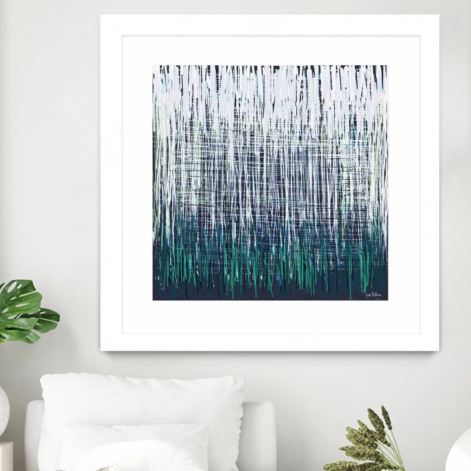Weave - Light Teal - 4 - Matted And Framed White/30 X 30 Inches