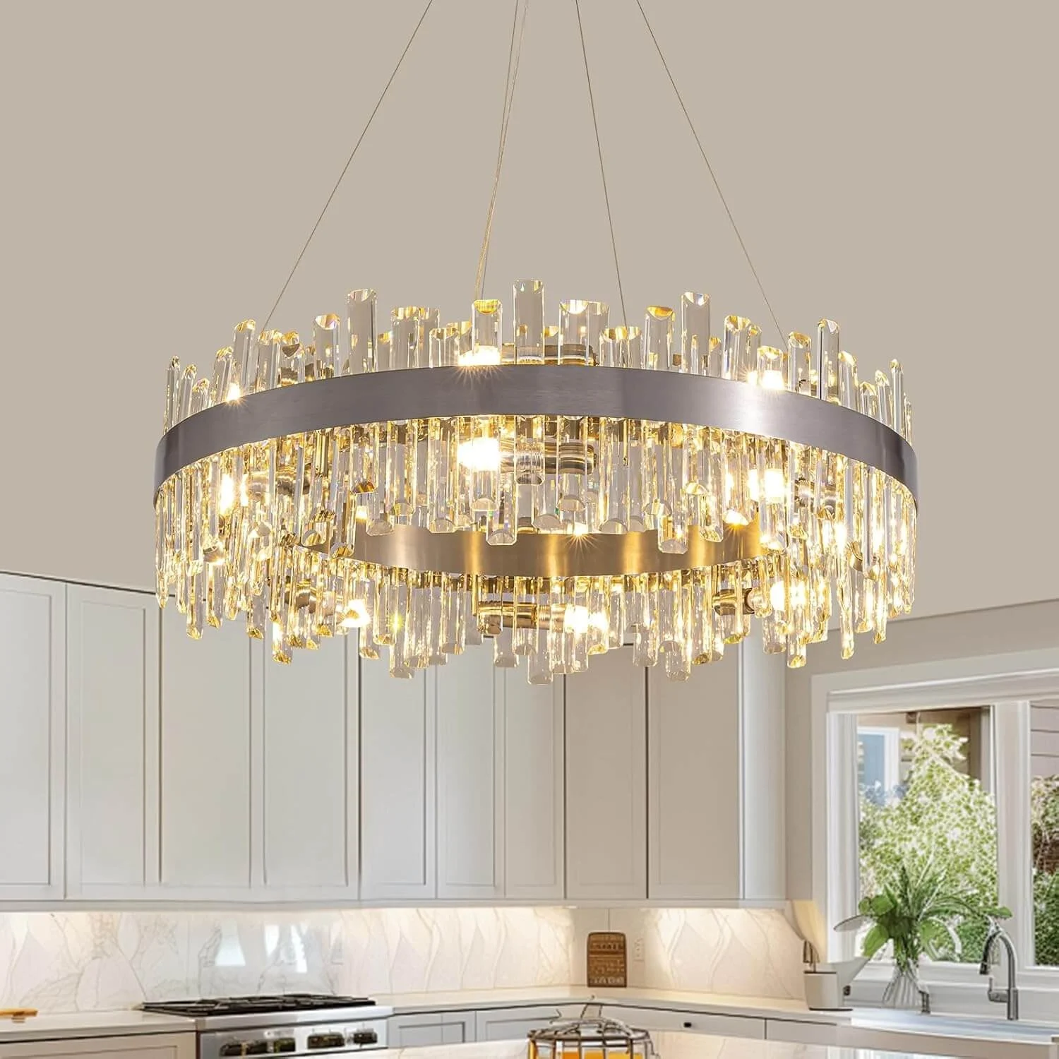 Aurum Elegance Chrome Crystal Chandelier - ⚡w 31.5" X H 9.8"