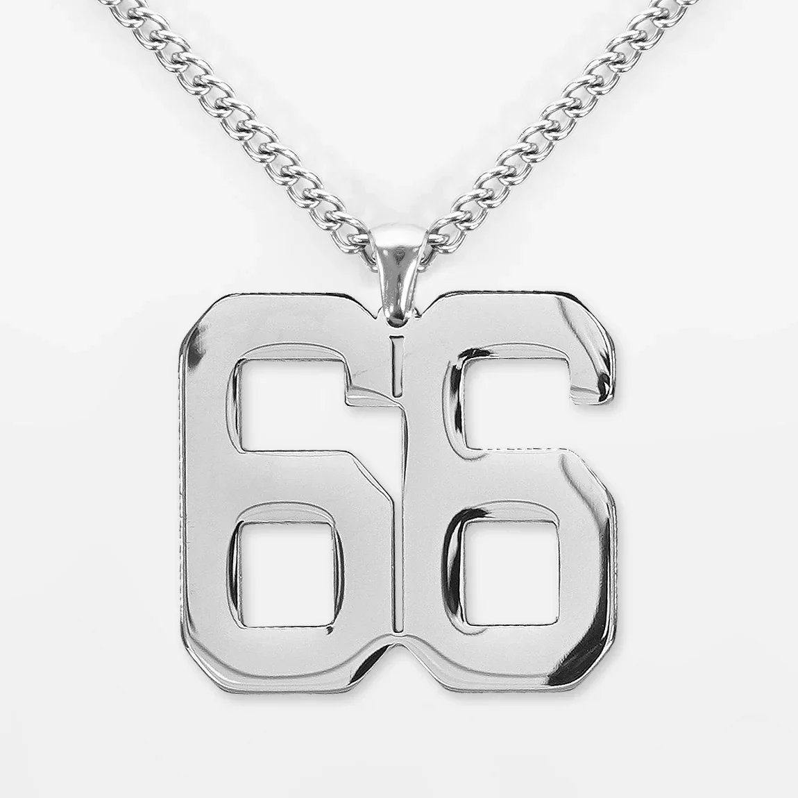 66 Number Pendant With Chain Necklace - Stainless Steel