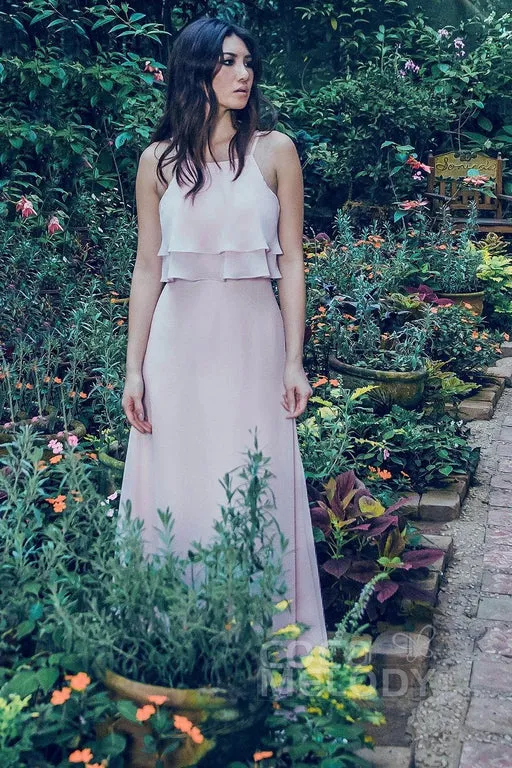 Sheath-column Floor Length Chiffon Bridesmaid Dress Pr3577 - Violet