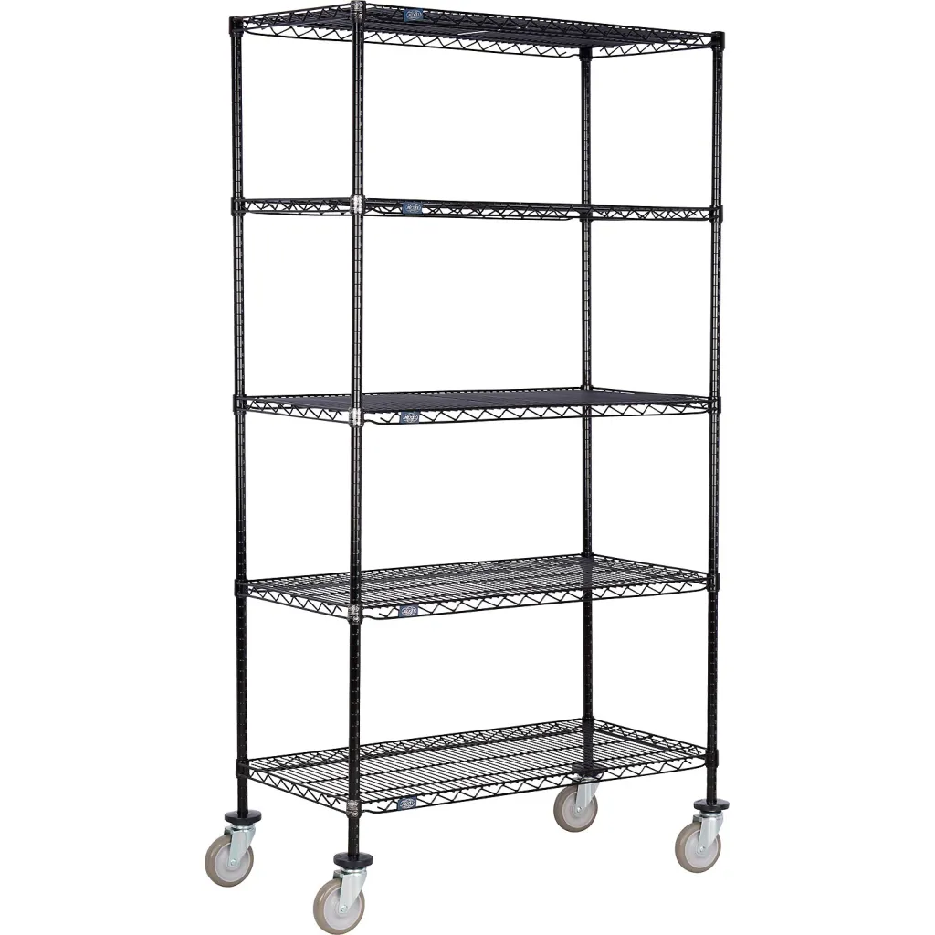 Nexel 5 Shelf Truck Black Epoxy 30w X 24d X 60h Polyurethane Swivel Casters
