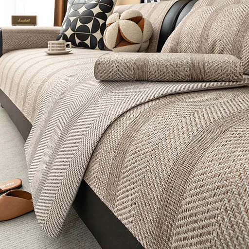 Minimalist Herringbone Weave Breathable Faux Linen All-season Couch Cover - Beige/27.6 X 27.6 In(1 Pc)