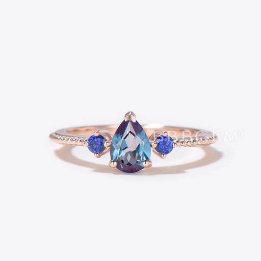 Pear Shaped Alexandrite Engagement Ring Blue Sapphire Cluster Ring - 1pc Main Ring/14k Yellow Gold