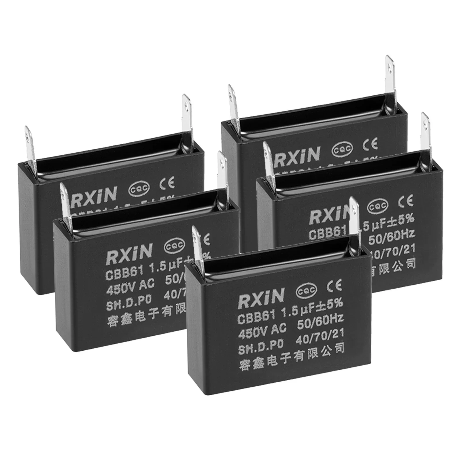 5 Pcs Cbb61 Run Capacitor, 450v Ac 1.5uf 50/60hz 2 Pin (black)