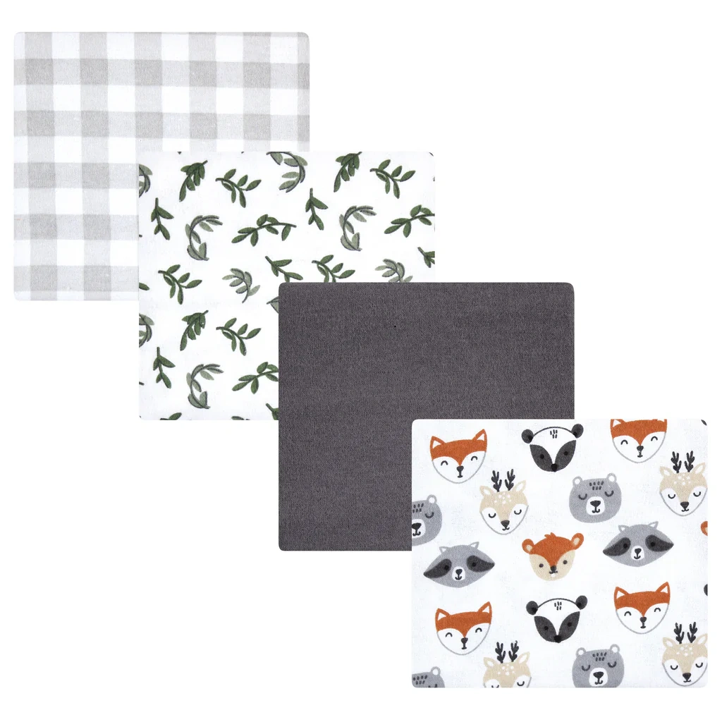 Hudson Baby Cotton Flannel Receiving Blankets Woodland Faces