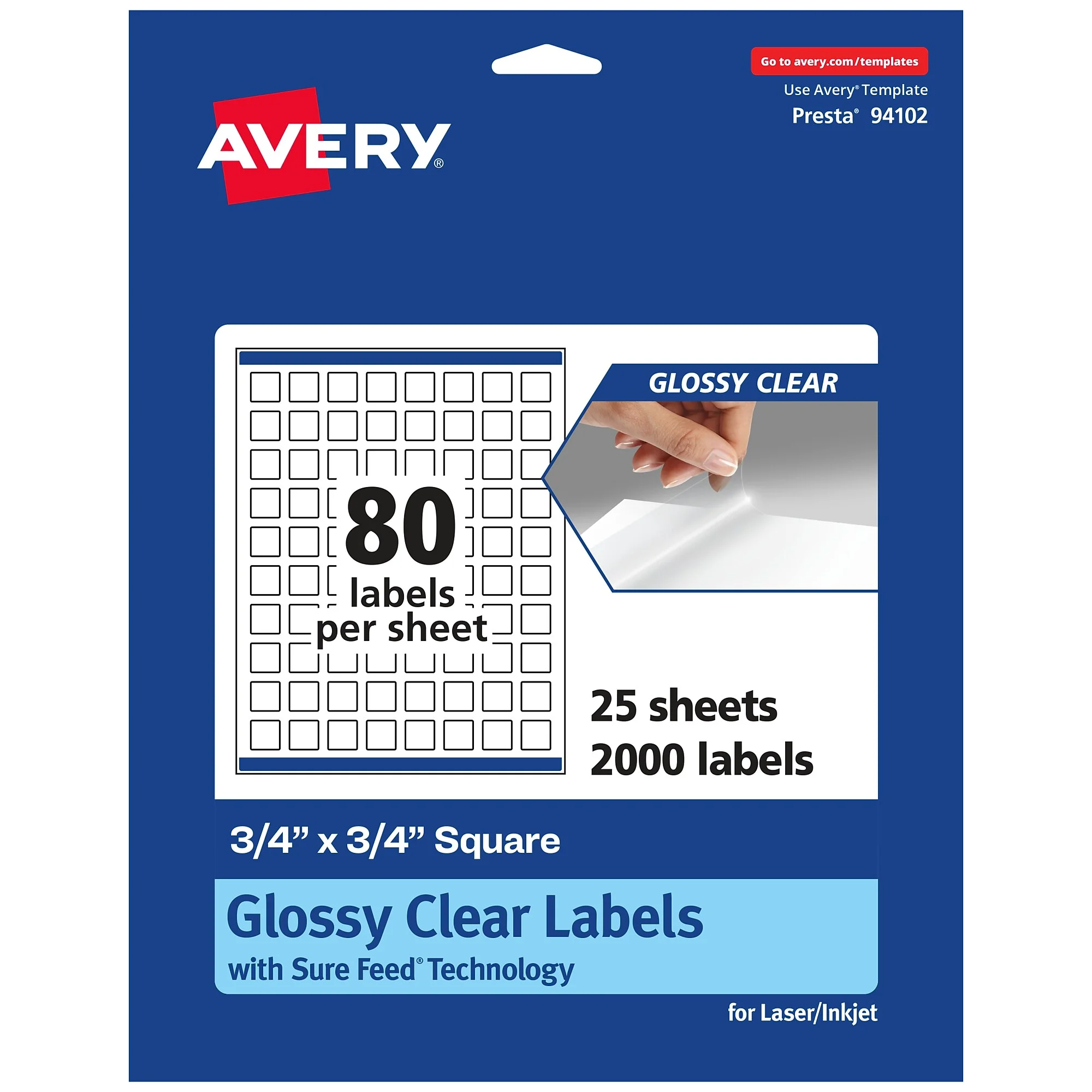 Avery Laser/inkjet Multipurpose Labels, 0.75" X 0.75", Glossy Clear, 2000/pack (94102)