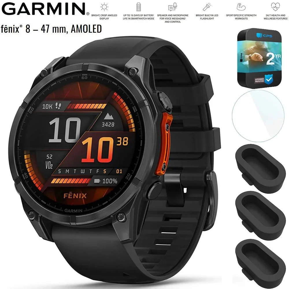 Garmin Fenix 8 47 Mm Amoled Slate Gray With Black Band + 2 Year Warranty Bundle
