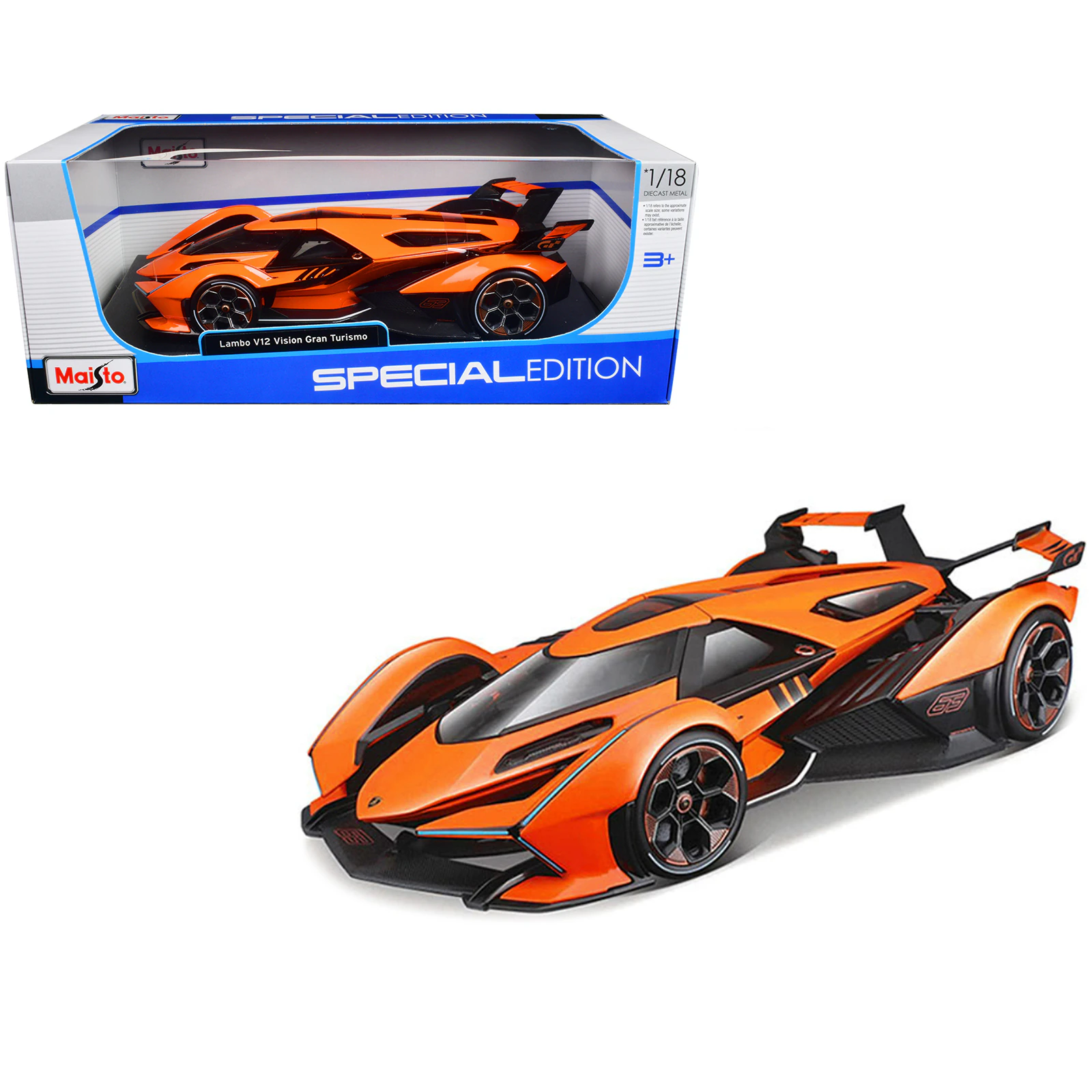 Lamborghini V12 Vision Gran Turismo Orange Metallic Special Edition 1/18 Diecast Model Car By Maisto