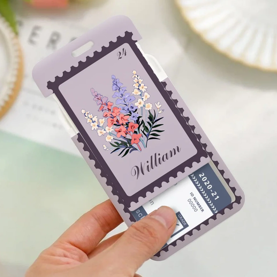 Personalised Vintage Stamps Birth Flower Card Holder With Name And Date Travel Accessory Birthday Office Gift For Women Colleagues - Callie