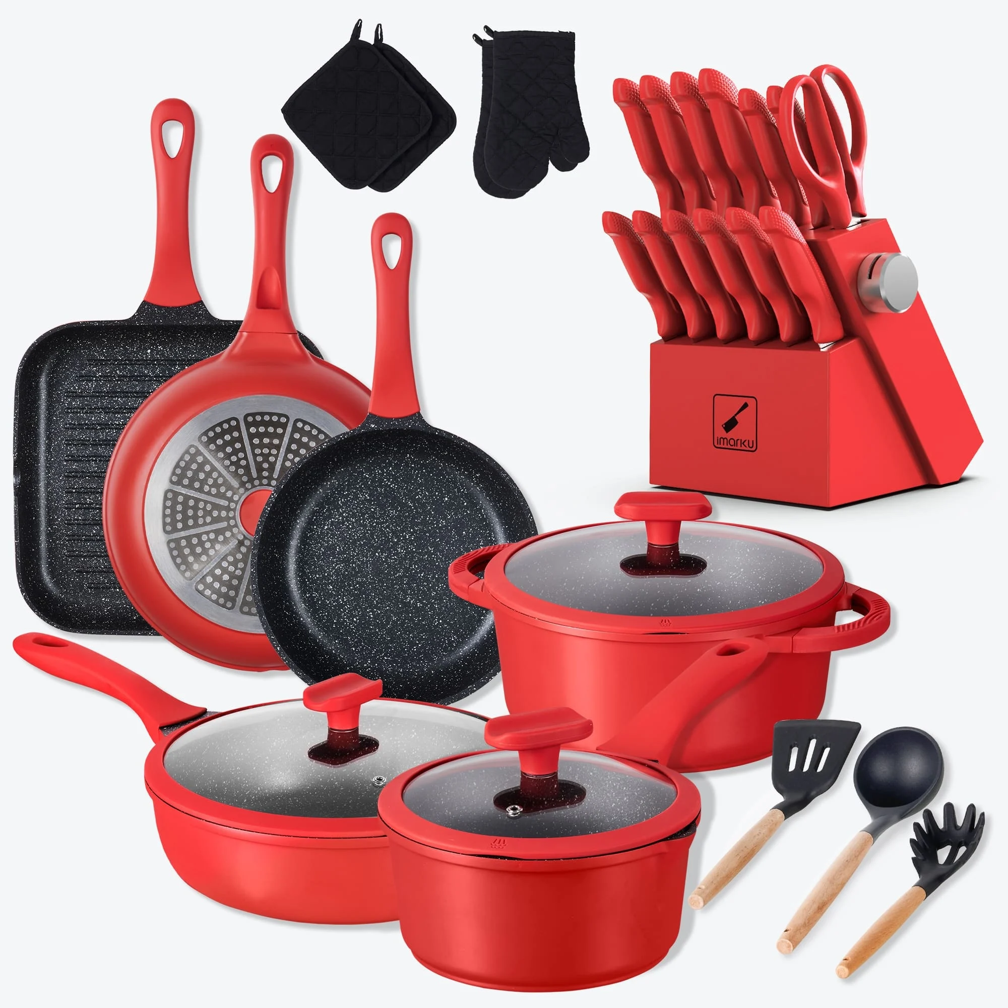 Stainless Steel Kitchen Knife Set And Nonstick Pots And Pans Bundle