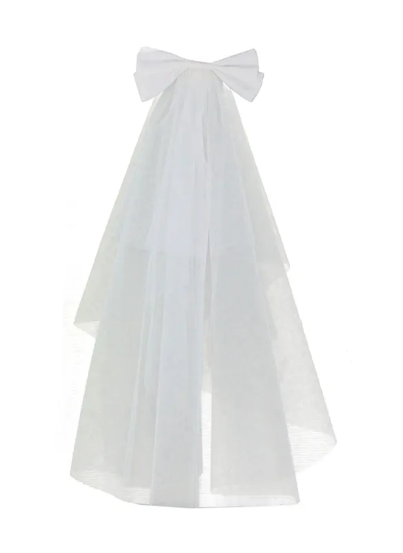 Bow Cut Edge Two Tier Bridal Short 28" Wedding Veils With Blusher