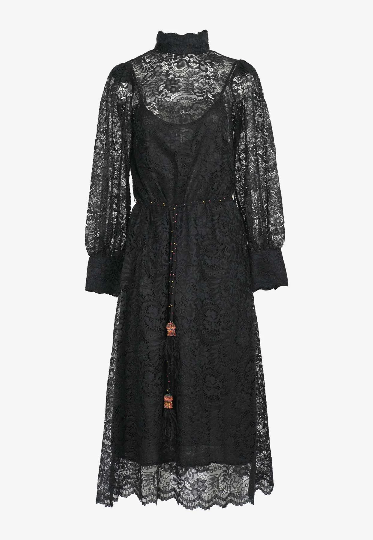 High-neck Lace Midi Dress