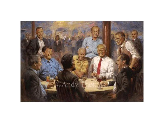 The Republican Club - Us Presidents By Andy Thomas - Canvas Open Edition, 12x18 - Join Past Presidents In A Casual Gathering At The Club. How Many Can