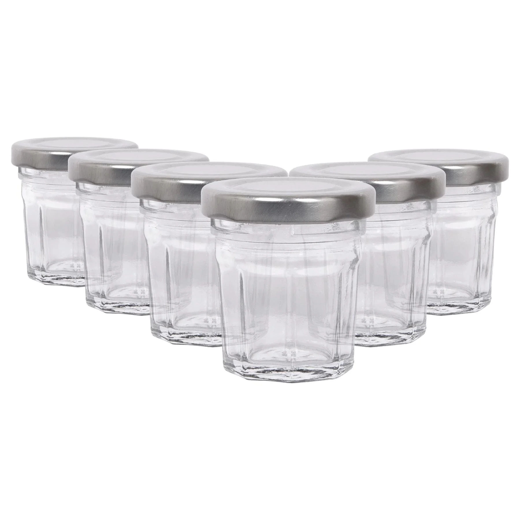 30ml Glass Jam Jars With Lids - Pack Of 6 - Silver Lid