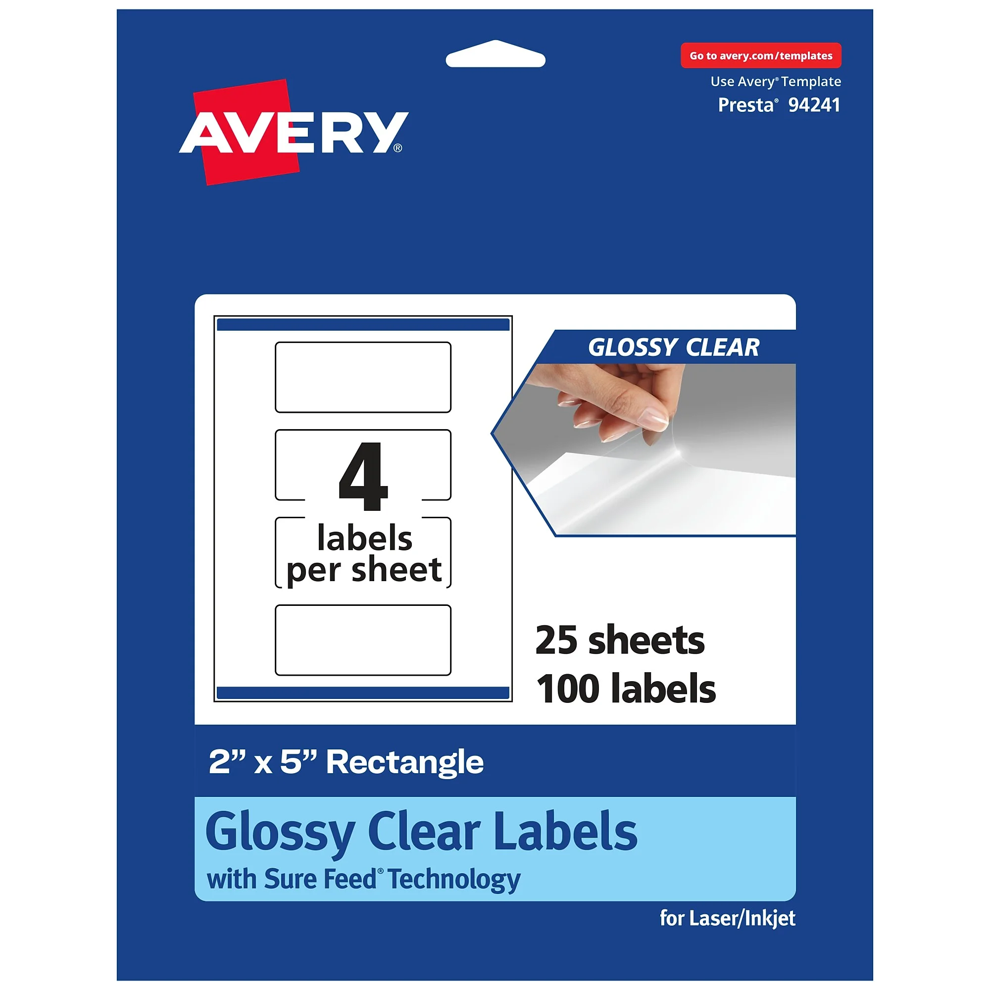 Avery Laser/inkjet Multipurpose Labels, 5" X 2", Glossy Clear, 100/pack (94241)