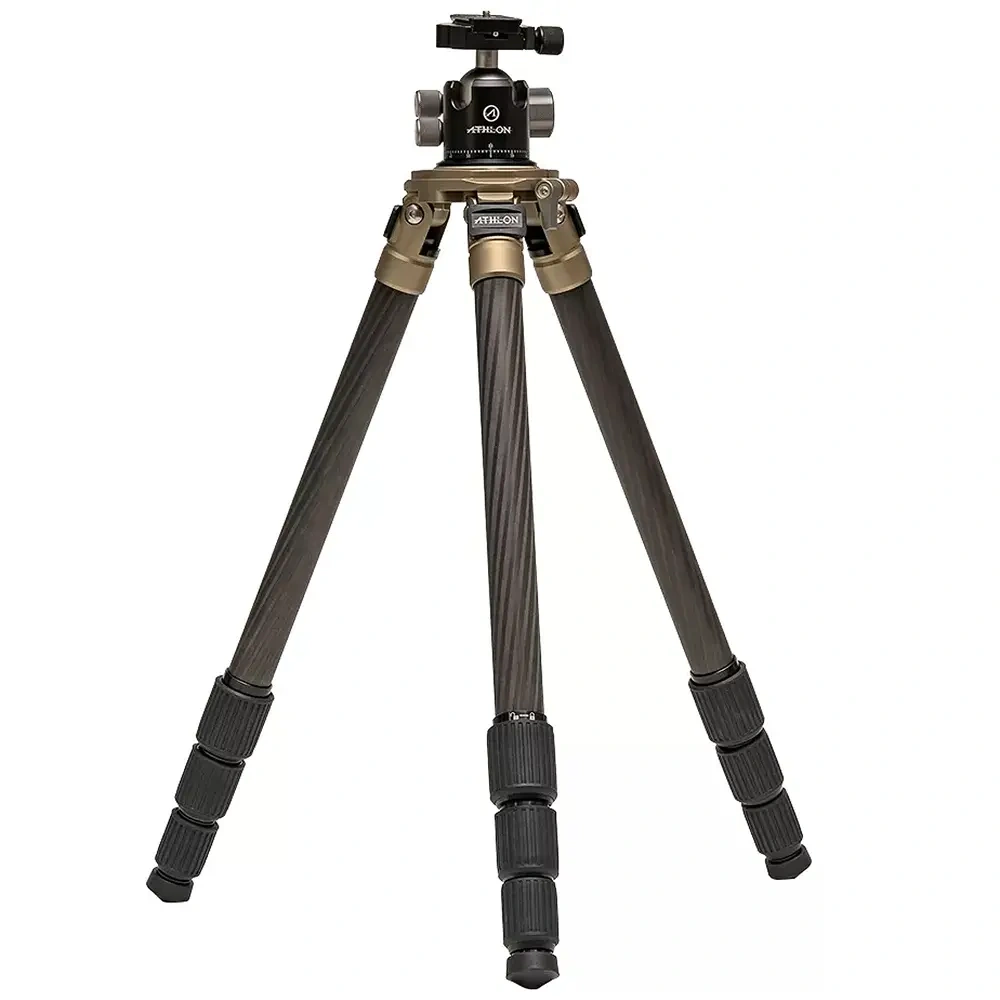 Athlon Midas Cf40 Carbon Fiber Tripod W/40mm Max Leg Dia, 55mm Ball Head, Spiked Feet, Leveling Head & Carrying Case 706005