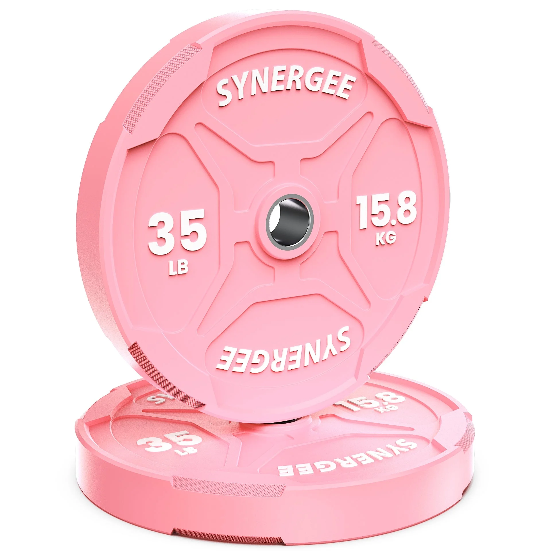 Synergee Pink Ez Grip Bumper Plates - 35lb Pair