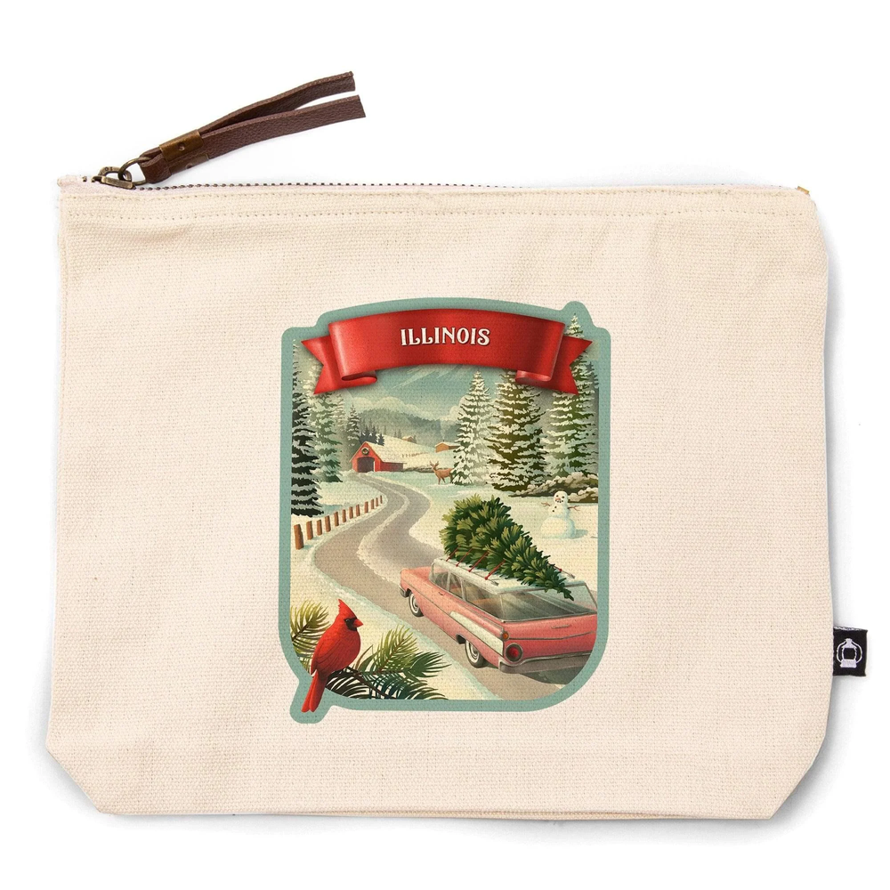 Illinois, Christmas Holiday Tradition,, Organic Cotton Zipper Pouch, Go Bag