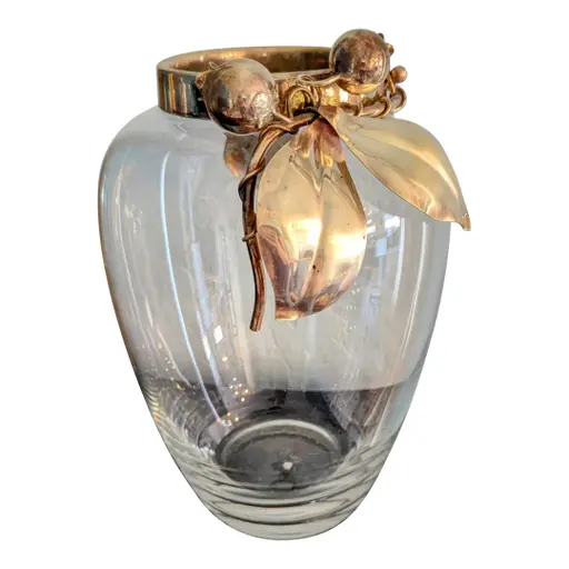 Mid 20th Century Italian Lavorazione Arte Sculpted Bronze Vine & Glass Vase