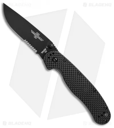 Ontario Rat Model 1 Liner Lock Knife G-10/carbon Fiber (3.7" D2 Black Serr)