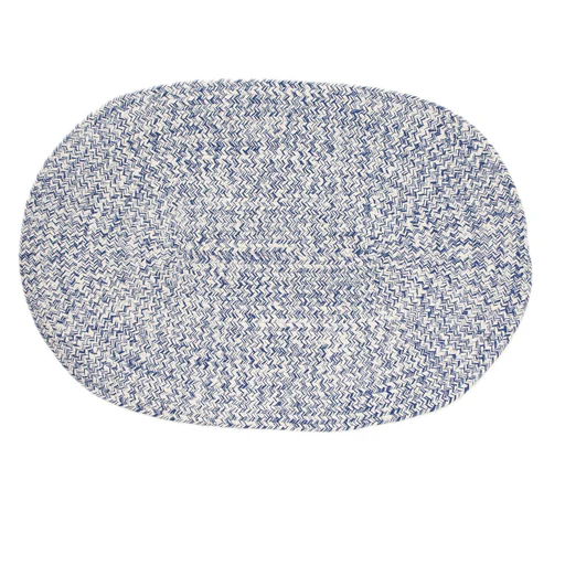 Blue & White Braided Farmhouse Hand Spun Cotton Rug Oval 3' X 5'