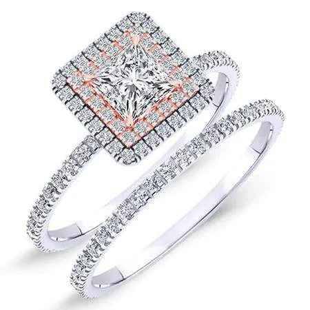 Juniper - Gia Natural Princess Diamond Bridal Set - 14k White Gold/1.00 Ct Center - 1.49 Ct Total Weight/gia Certified: Clarity Vs2 | Color F