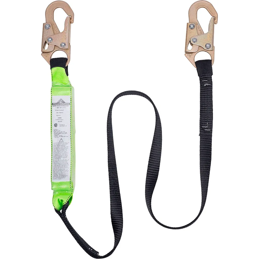 Peakworks Shock Absorbing Lanyard 1 Inch Webbing Single Leg Snap Hook 6'l