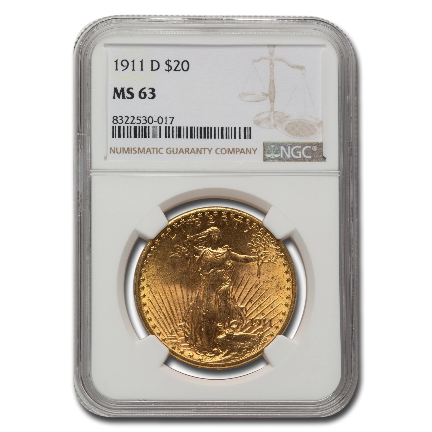 1911-d $20 St Gaudens Gold Double Eagle Ms-63 Ngc