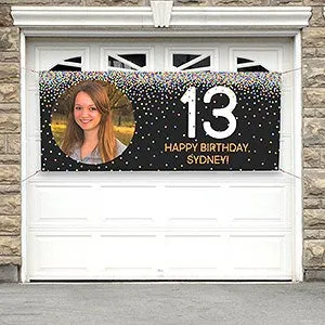 Personalized Confetti Photo Birthday Banner - 30x72 - Best Birthday Gift Ideas - #24906-p