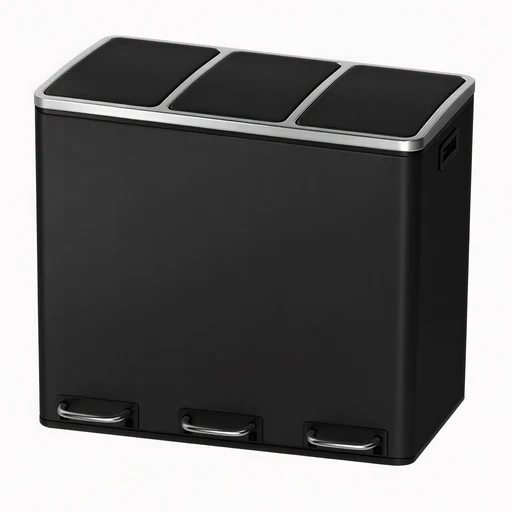 3-compartment Kitchen Rubbish Bin For Recycling And Waste - Smoky Grey