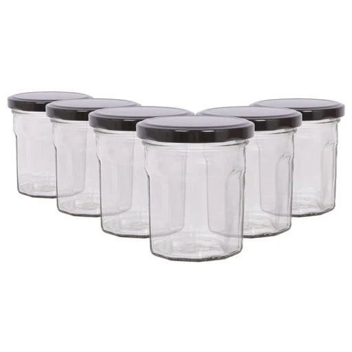 150ml Glass Jam Jars With Lids - Pack Of 6 - Black Lid