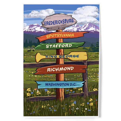 Fredericksburg, Virginia, Destination Signpost, Art & Giclee Prints - 16 X 24 Giclee Print