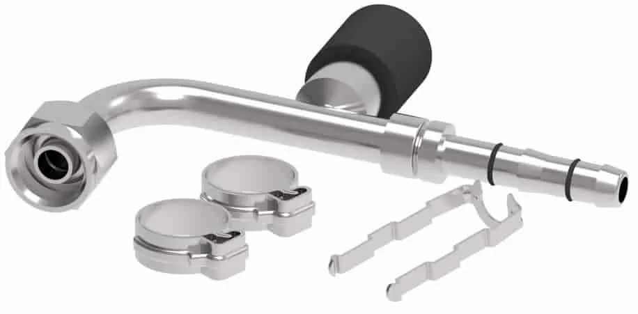 Aeroquip Fcp0512: Ez Clip A/c Fitting Kit | Hose Size: -08 (13/32 In.) | 90-degree | Female O-ring (short Pilot) | High-side Charge Port | Zinc Finish
