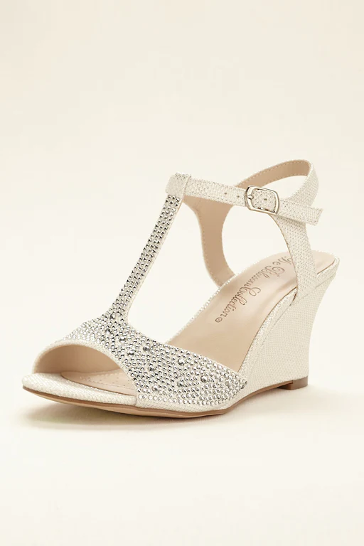 Glitter T-strap Wedge Sandal