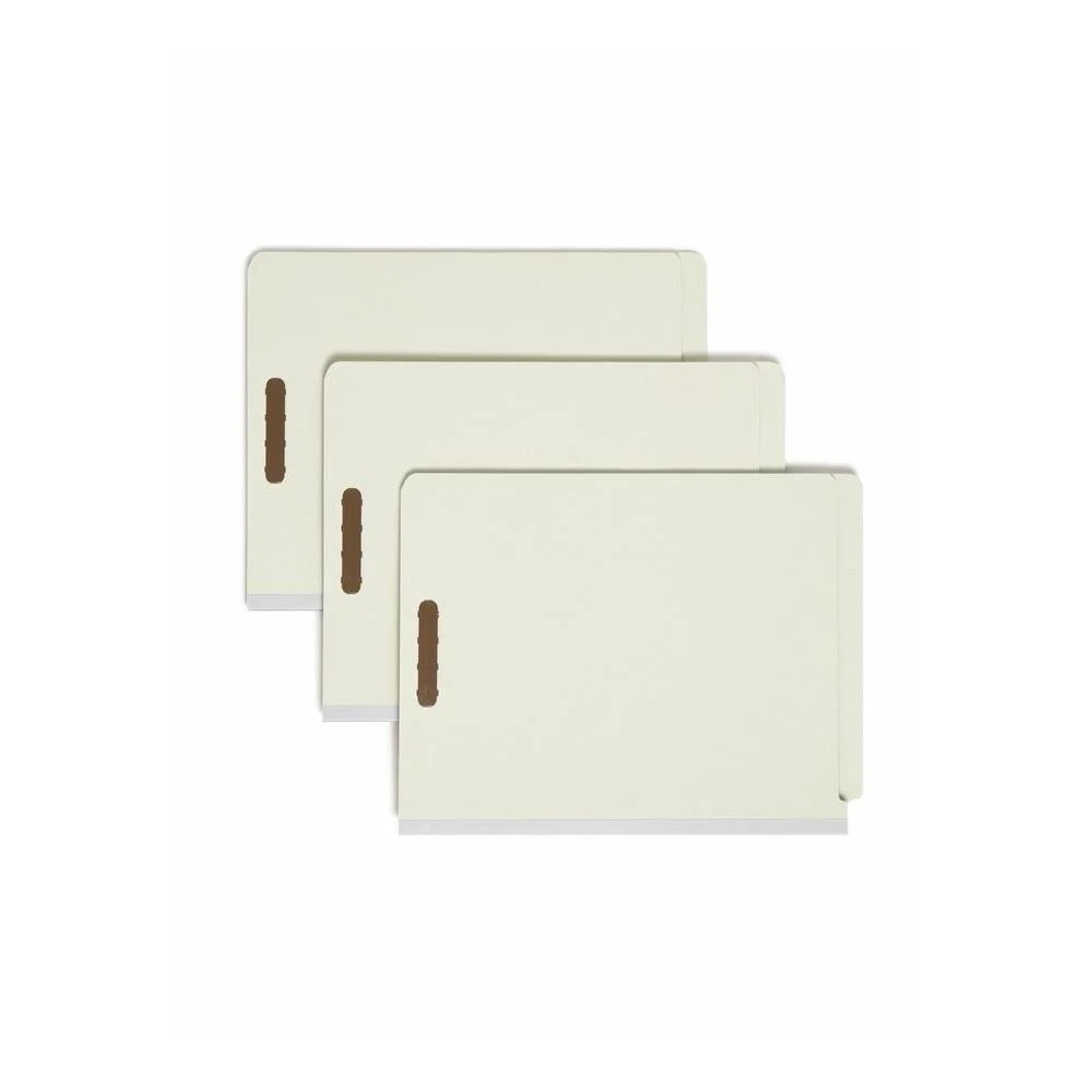 Smead Letter Recycled Classification Folder 8 1/2" X 11" - 2" Expansion - 2 X 2k Fastener(s) - End Tab Location - 2 Divider(s) - 25 Pt. - Pressboard - Gray/green - Tear Resistant - 100% Recycled - 10 / Box