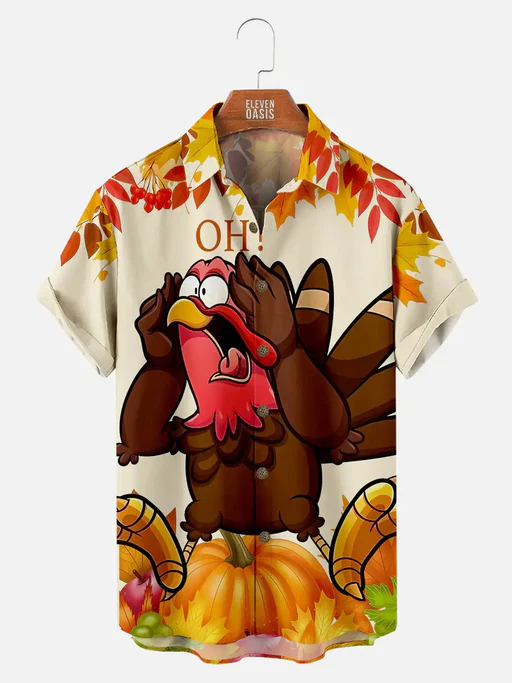 Tall Men's Cartoon Turkey Scream Short Sleeve Shirt - 7xl/lightweight