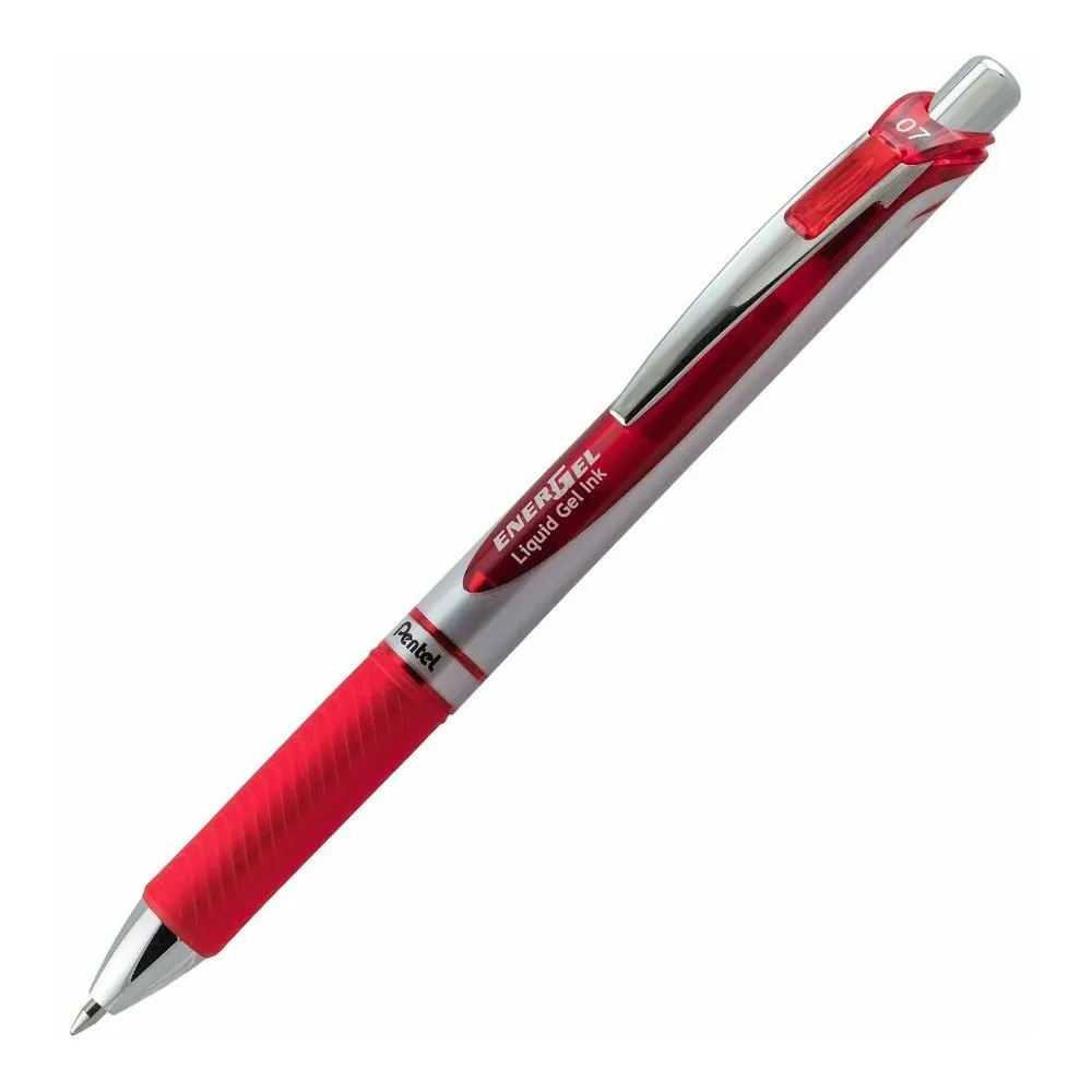 Energel Energel Rtx Liquid Gel Pens 0.7 Mm Medium Pen Point - Refillable - Retractable - Red Ink - Gel-based - Silver Barrel - Metal Tip - 1 Dozen