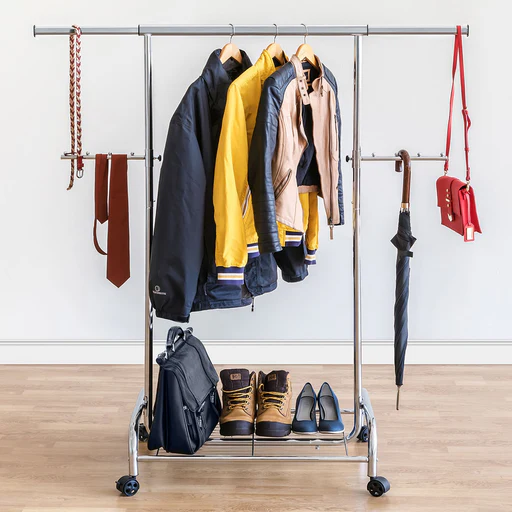 Tatkraft Bull - Perchero Para Tienda Y Casa, Riel Robusto Con Ruedas Y Estante, Extensible, Colgador De Ropa De Barra Ajustable