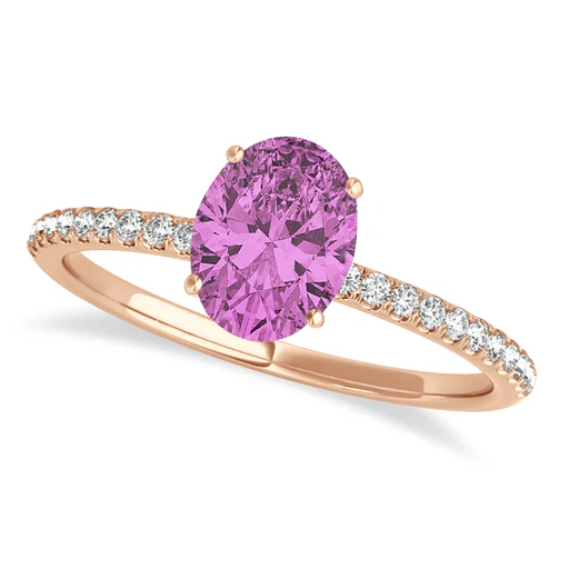 Pink Sapphire & Diamond Accented Oval Shape Engagement Ring 18k Rose Gold (3.00ct)