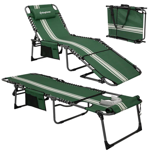 Kingcamp Magnolia B10 Backpack Chaise Lounge - 5-position Adjustable Recliner With Pillow & Side Pocket - Beige/2-pack