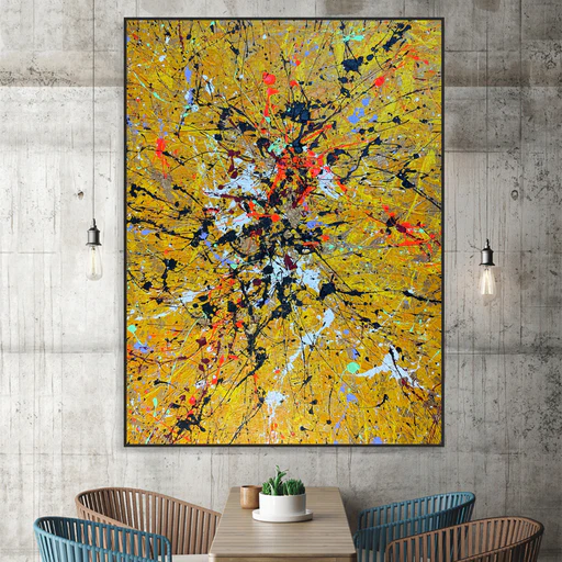 Yellow Splash - 54"x40" | 137x102 Cm/stretched + Silver Frame