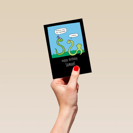 Personalised Editable Funny Snakes Birthday Card - Large