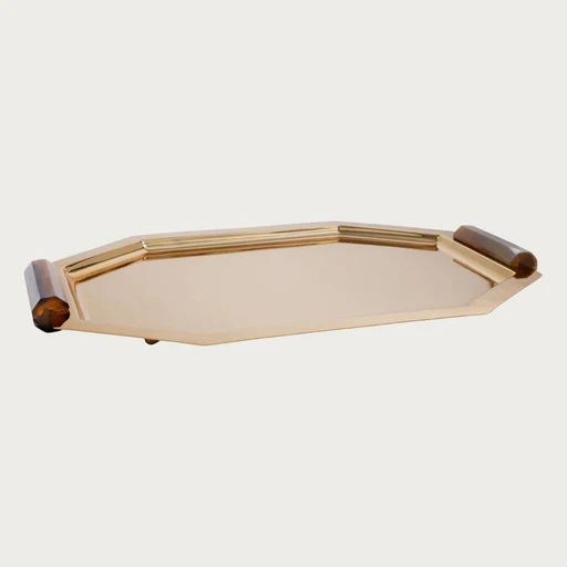 Gold Octagon Metal Serving Trays With Horn Handles, 3 Sizes Available - Large (17")