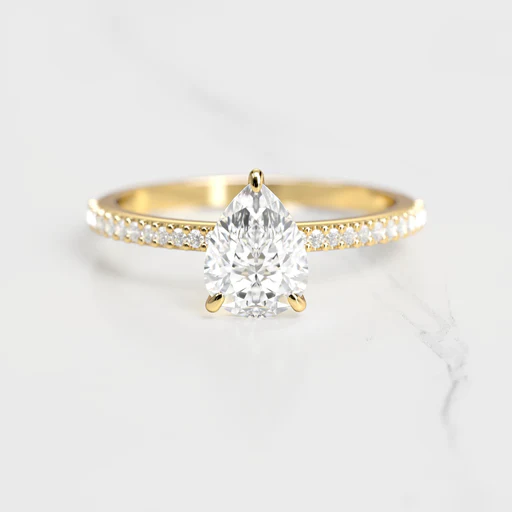 Pear Half Pave Diamond Ring - Platinum/0.75ct/lab Diamond